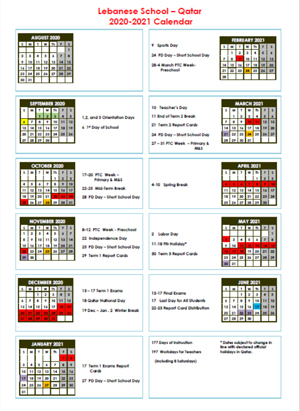calendar - Lebanese School